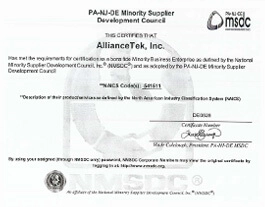 Minority Business  Enterprise  Certification by PA-NJ-DE MSDC.