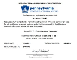 Small Business  Certification by  Pennsylvania Department  of General Services